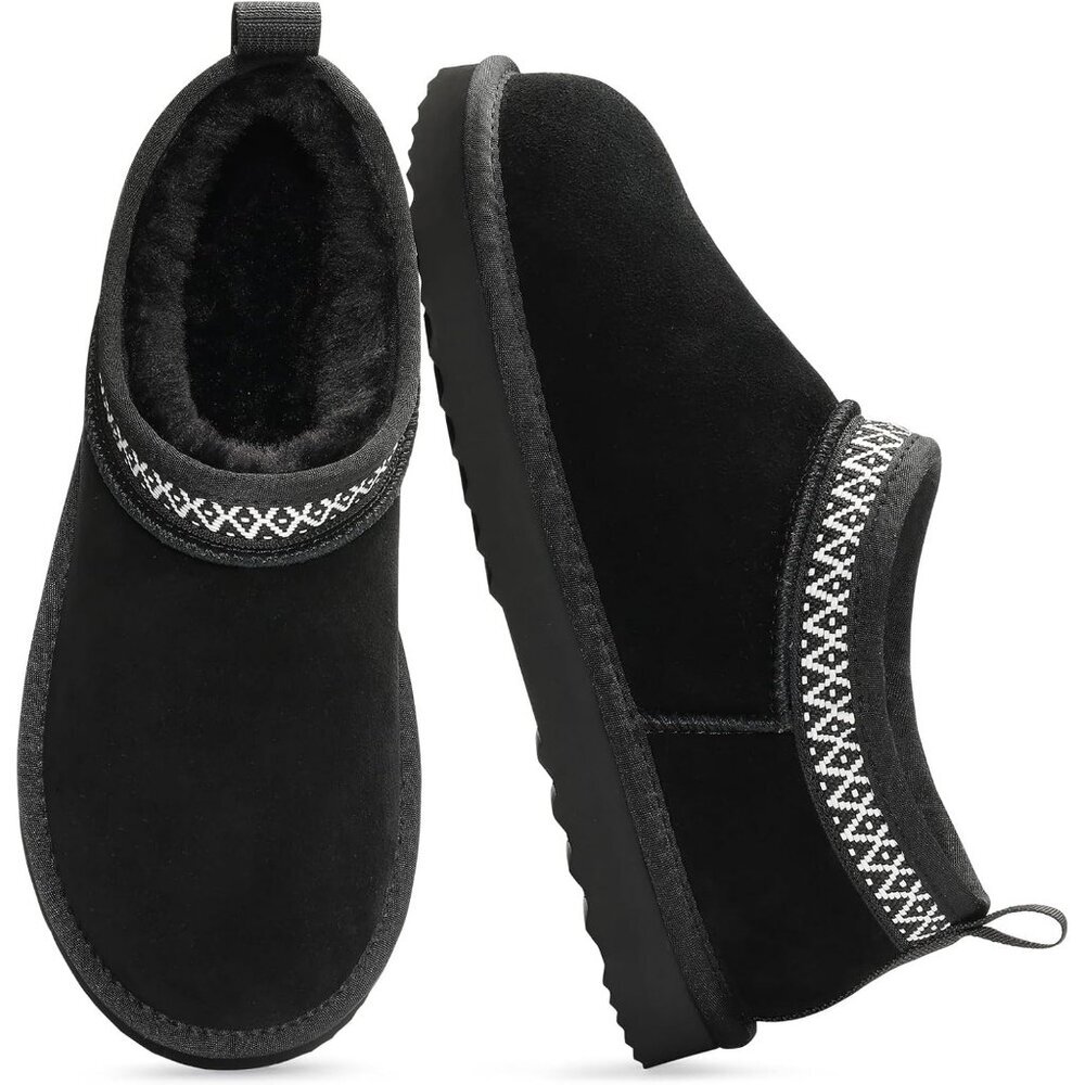 Women's Suede Mini Boots Winter Fuzzy Snow Boots Short Ankle Boot Fur Black